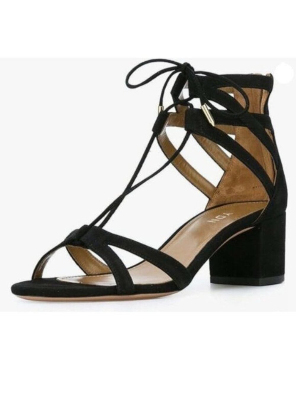 YDN Classic Strappy Low Block Heel Sandals for Women Open Toe Cross Straps Black